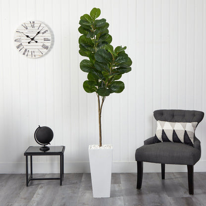 6 ft fiddle leaf fig artificial tree in a tall white planter with glossy green leaves on Tampa Home & Garden Store