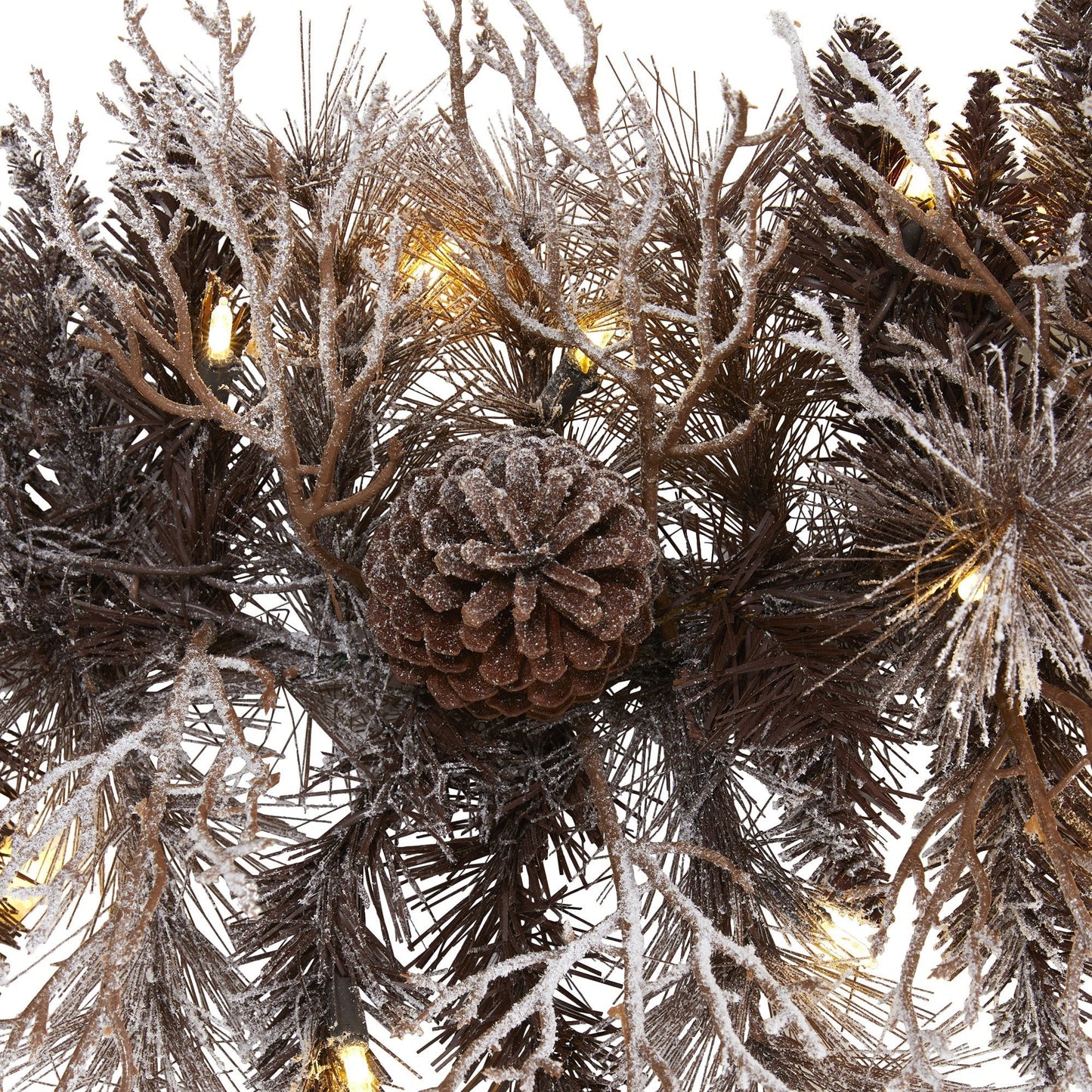 Flocked Christmas garland with pine cones and 50 warm white LED lights Nearly Natural on Tampa Home & Garden Store