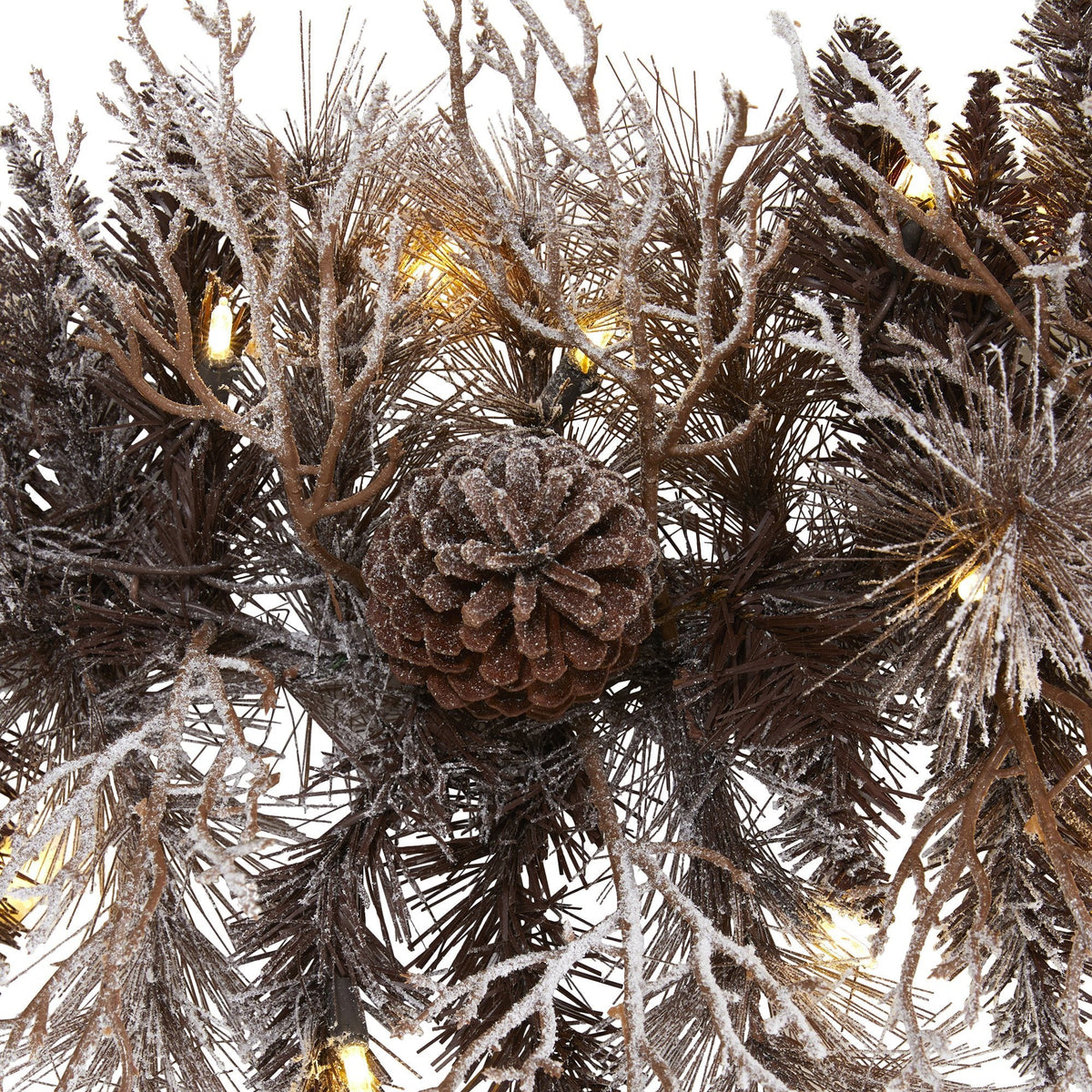 Flocked Christmas garland with pine cones and 50 warm white LED lights Nearly Natural on Tampa Home & Garden Store