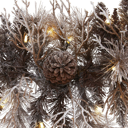 Flocked Christmas garland with pine cones and 50 warm white LED lights Nearly Natural on Tampa Home & Garden Store