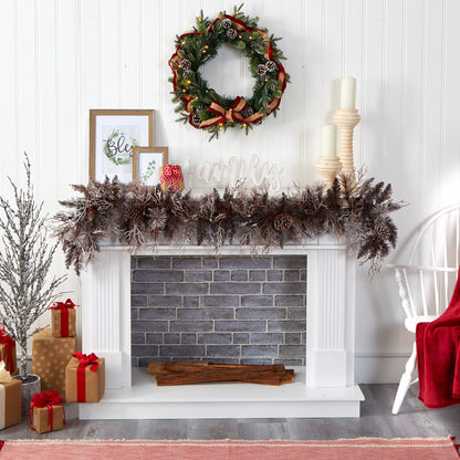 Garland 6' flocked artificial Christmas with pine cones and 50 warm white LEDs on Tampa Home & Garden Store