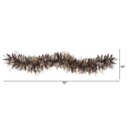 Garland Nearly Natural 6' flocked Christmas garland with pine cones and 50 warm LED lights on Tampa Home & Garden Store