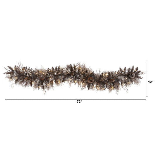Garland Nearly Natural 6' flocked Christmas garland with pine cones and 50 warm LED lights on Tampa Home & Garden Store