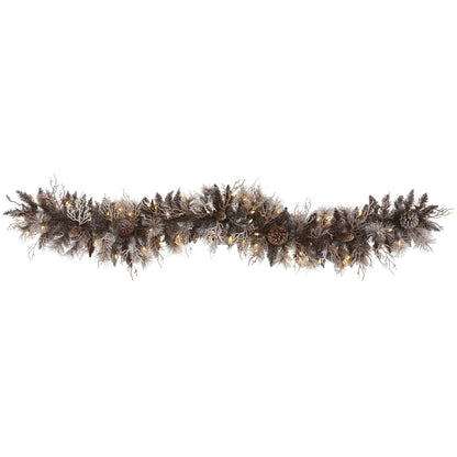 Garland Nearly Natural 6' flocked with pine cones and 50 warm white LEDs on Tampa Home & Garden Store