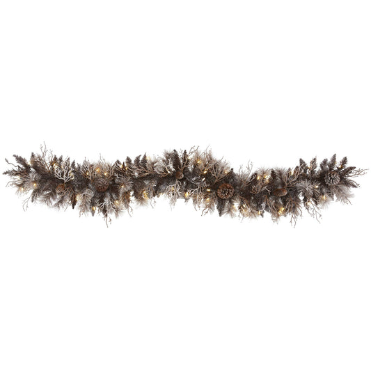 Garland Nearly Natural 6' flocked with pine cones and 50 warm white LEDs on Tampa Home & Garden Store