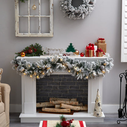 6 ft flocked artificial Christmas garland with pine cones and 35 warm white LED lights by Nearly Natural on Tampa Home & Garden Store