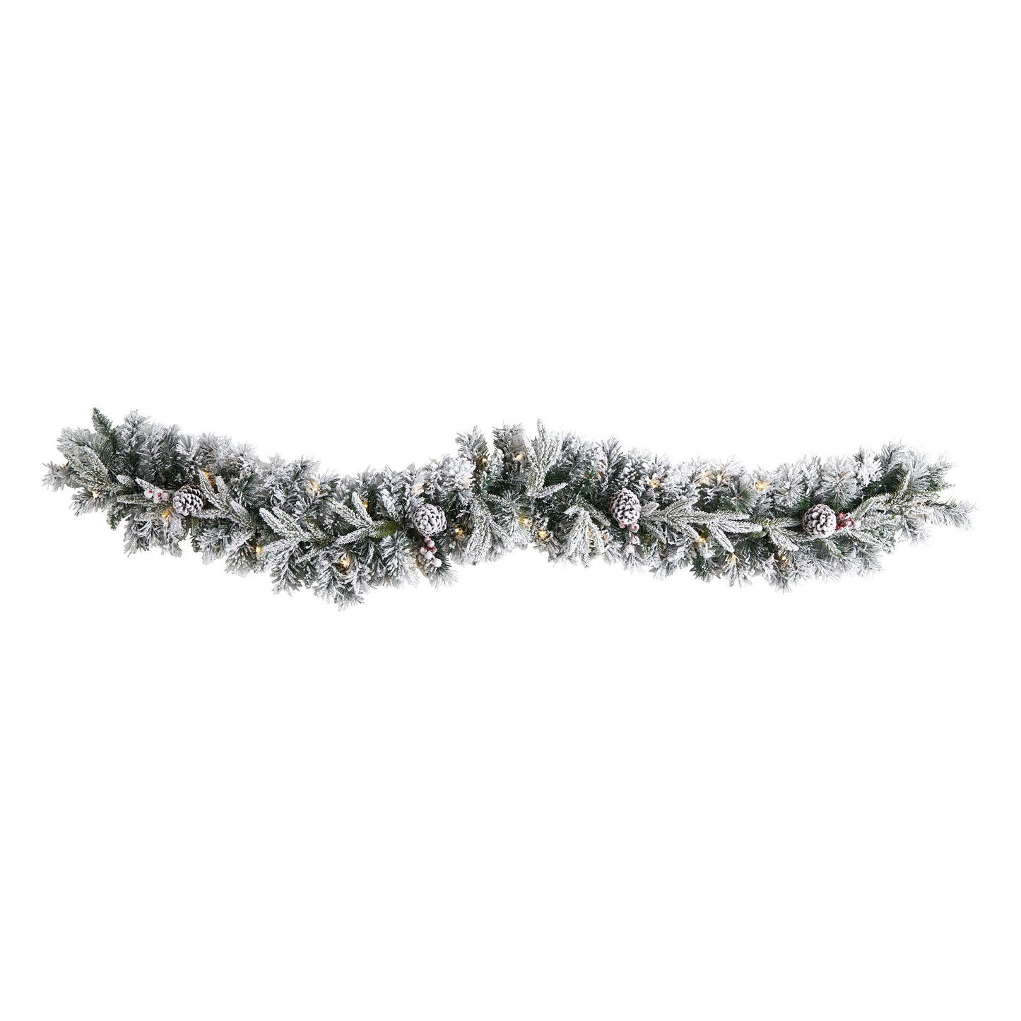 Nearly Natural 6 ft flocked Christmas garland with pine cones and 35 warm white LEDs on Tampa Home & Garden Store