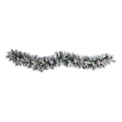 6’ flocked artificial Christmas garland with pine cones and 35 warm white LED lights on Tampa Home & Garden Store