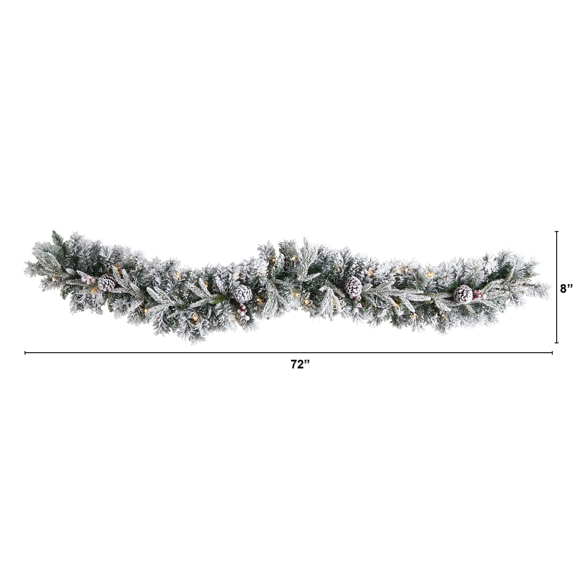 Nearly Natural 6 ft flocked Christmas garland with pine cones and 35 warm white LED lights on Tampa Home & Garden Store