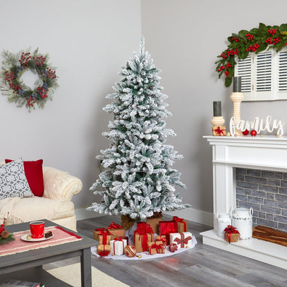 Nearly Natural 6ft flocked Livingston Fir Christmas tree with pinecones and 300 clear warm LEDs on Tampa Home & Garden Store