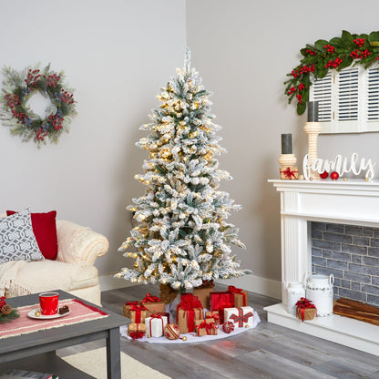 6’ Flocked Livingston Fir artificial Christmas tree with pine cones and 300 warm LED lights on Tampa Home & Garden Store