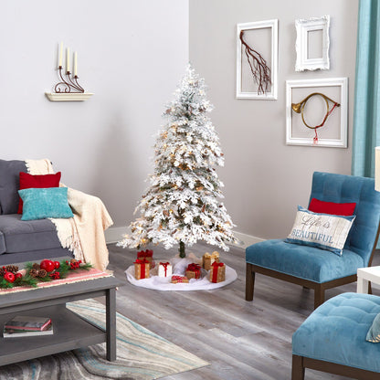 6' Flocked Montana Down Swept Spruce artificial Christmas tree with 250 clear LED lights on Tampa Home & Garden Store