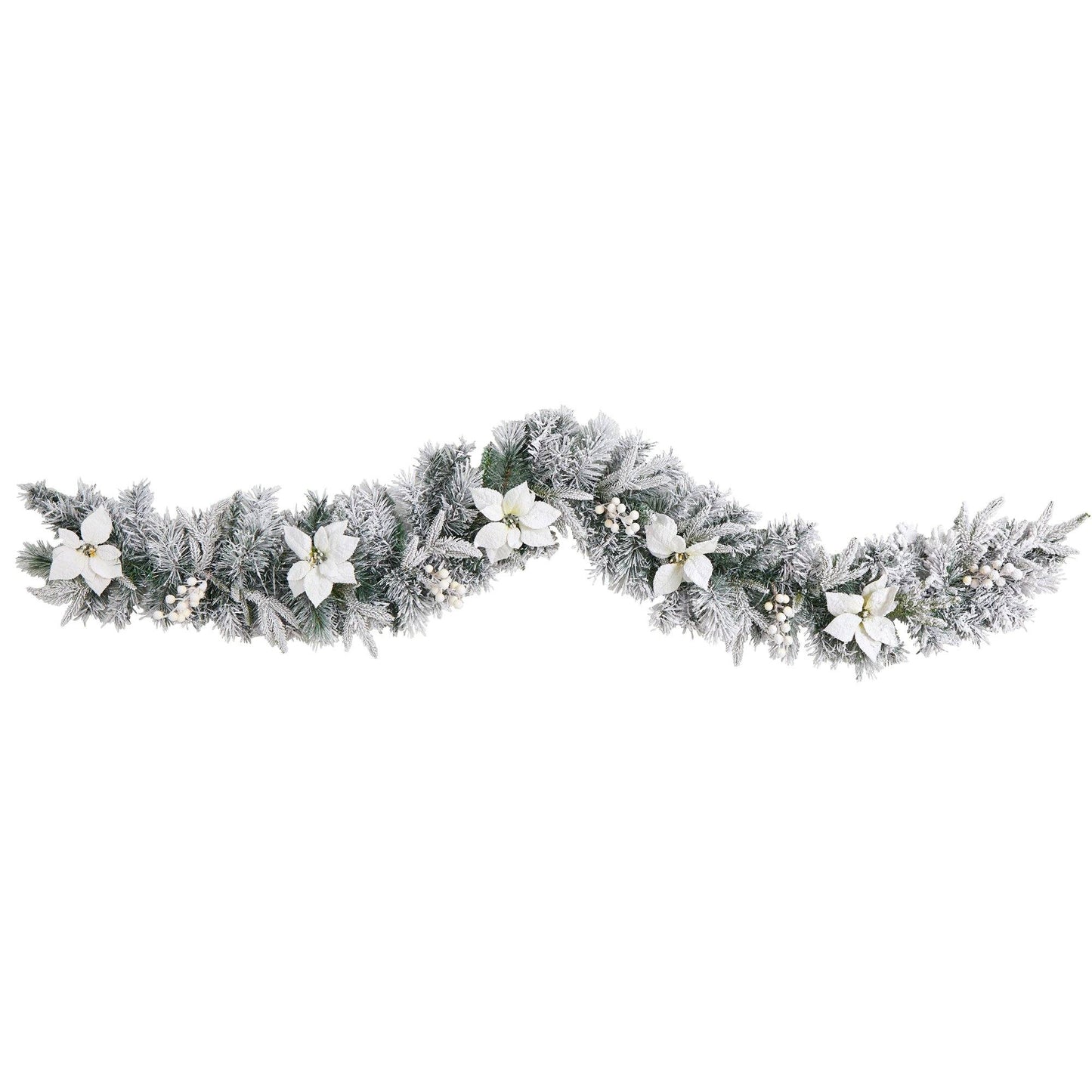 Guirnalda Artificial de Navidad de 6 pies con Poinsettia y Bayas, y 50 Luces LED Blancas Cálidas