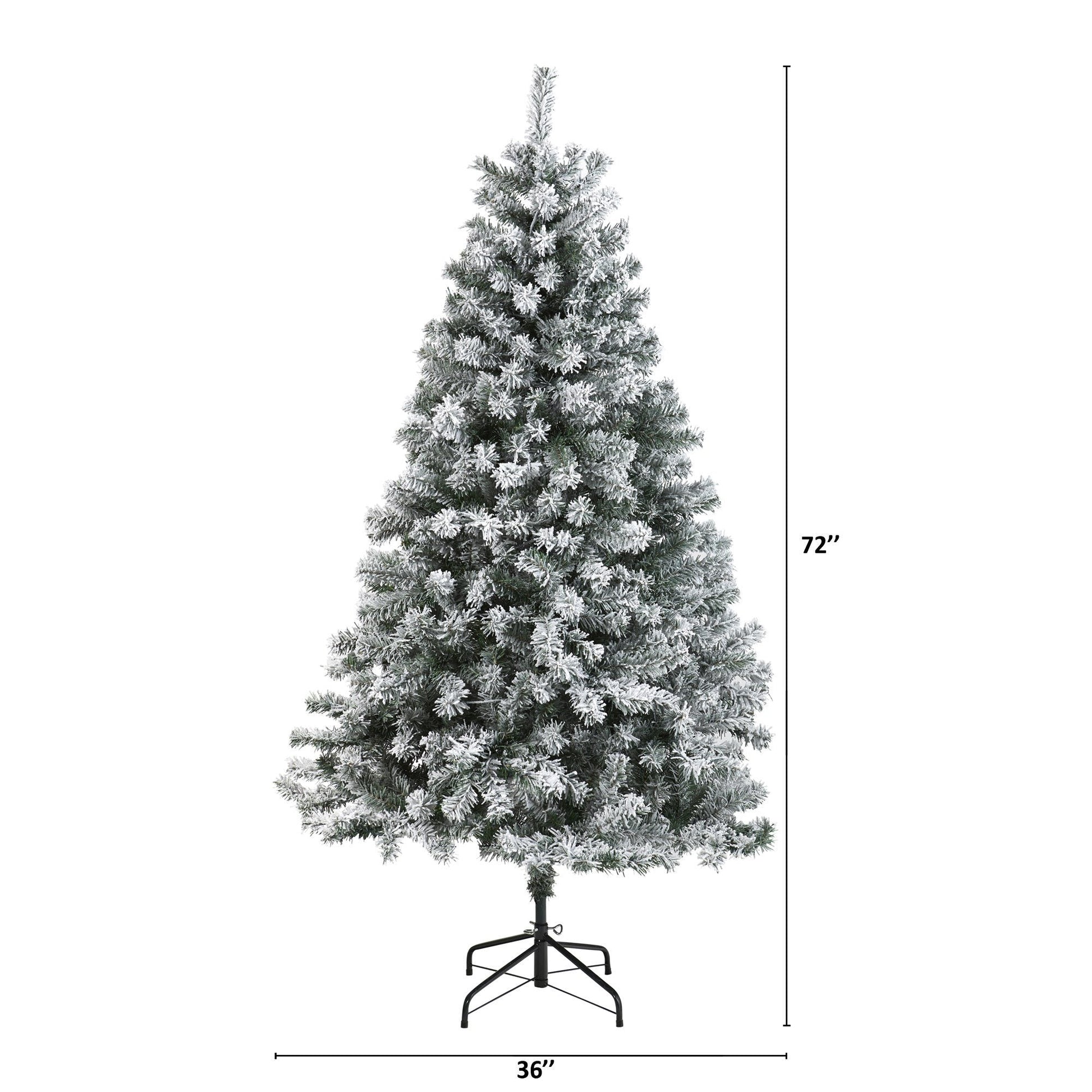 6 ft Nearly Natural flocked Spruce artificial Christmas tree with snowy branches on a black stand on Tampa Home & Garden Store