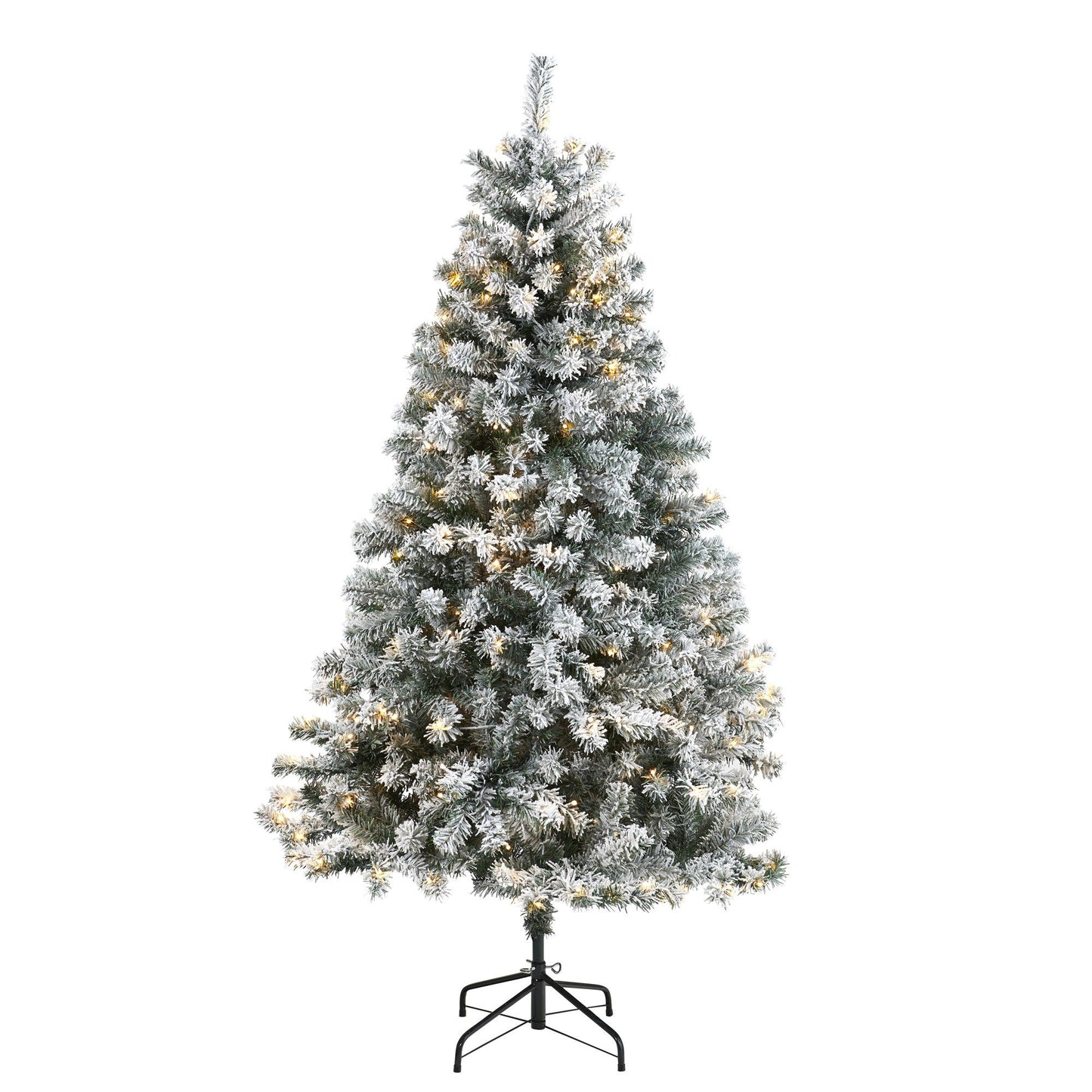 6 ft Nearly Natural flocked Rock Springs Spruce Christmas tree with 250 clear LED lights on metal stand on Tampa Home & Garden Store