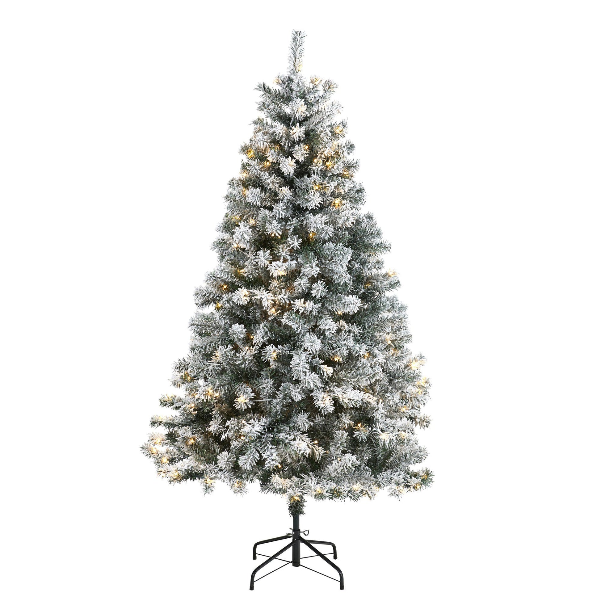 6 ft Nearly Natural flocked Rock Springs Spruce Christmas tree with 250 clear LED lights on metal stand on Tampa Home & Garden Store