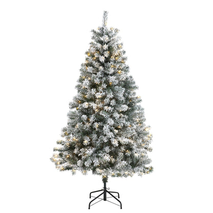 6 ft Nearly Natural flocked Rock Springs Spruce Christmas tree with 250 clear LED lights on metal stand on Tampa Home & Garden Store