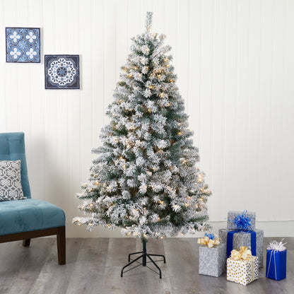 6' flocked Spruce artificial Christmas tree with 250 clear LED lights by Nearly Natural on Tampa Home & Garden Store