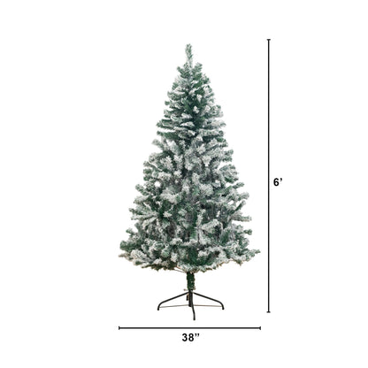 6 ft flocked West Virginia Fir artificial Christmas tree by Nearly Natural on a sturdy metal stand on Tampa Home & Garden Store