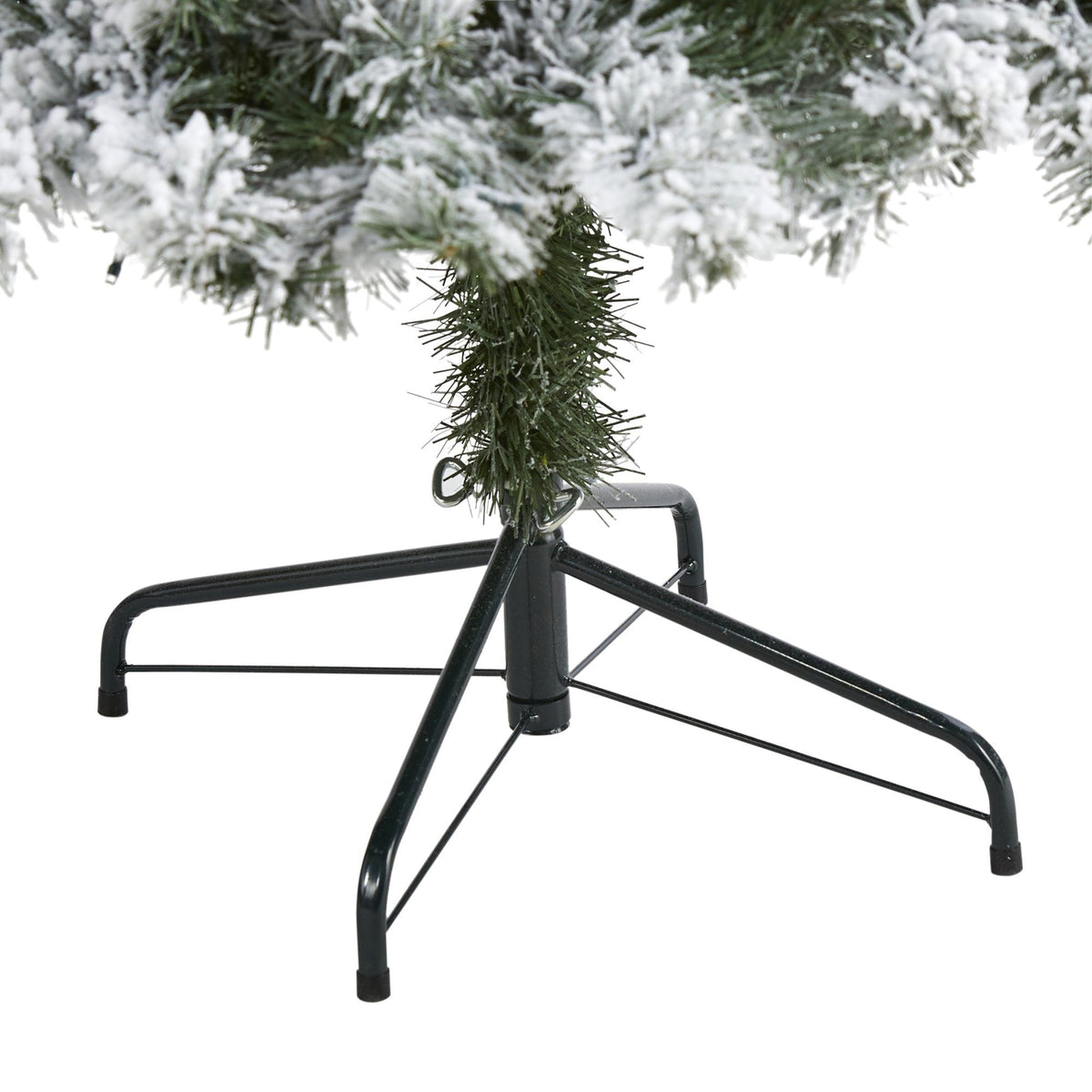 Christmas Tree Nearly Natural 6 ft flocked WV fir 250 clear LED lights on a metal stand on Tampa Home & Garden Store