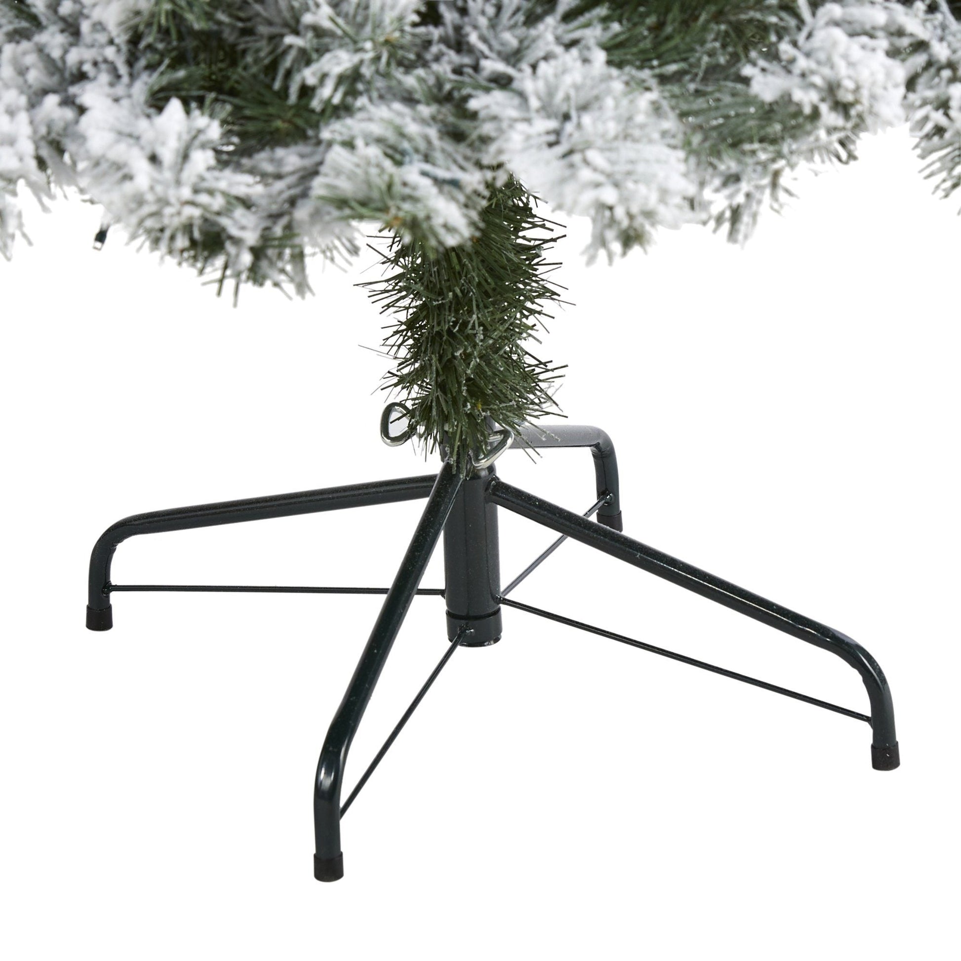 Christmas Tree Nearly Natural 6 ft flocked WV fir 250 clear LED lights on a metal stand on Tampa Home & Garden Store