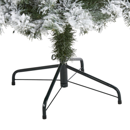 Christmas Tree Nearly Natural 6 ft flocked WV fir 250 clear LED lights on a metal stand on Tampa Home & Garden Store