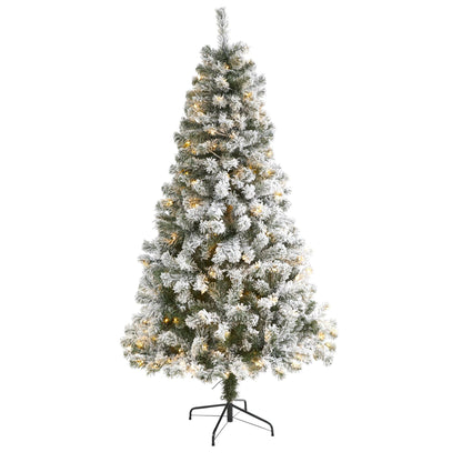 Nearly Natural 6' Flocked West Virginia Fir Christmas Tree with 250 Clear LED Lights on Tampa Home & Garden Store