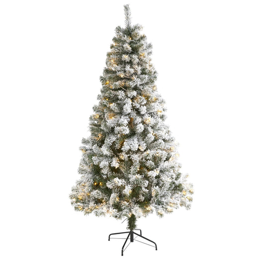 Nearly Natural 6' Flocked West Virginia Fir Christmas Tree with 250 Clear LED Lights on Tampa Home & Garden Store