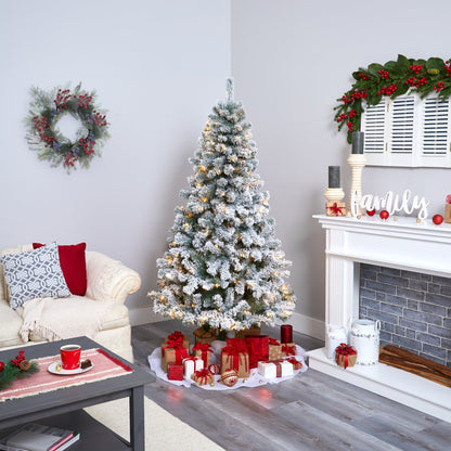 6' Flocked WV fir artificial Christmas tree with 250 clear LED lights by Nearly Natural on Tampa Home & Garden Store