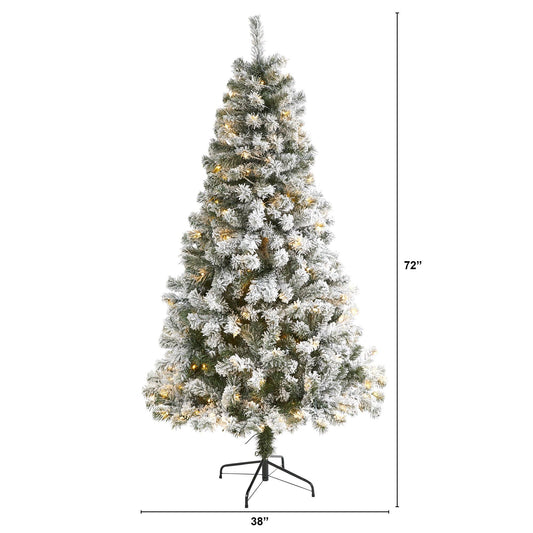 6 ft flocked West Virginia fir Christmas tree by Nearly Natural with 250 clear LED lights on Tampa Home & Garden Store