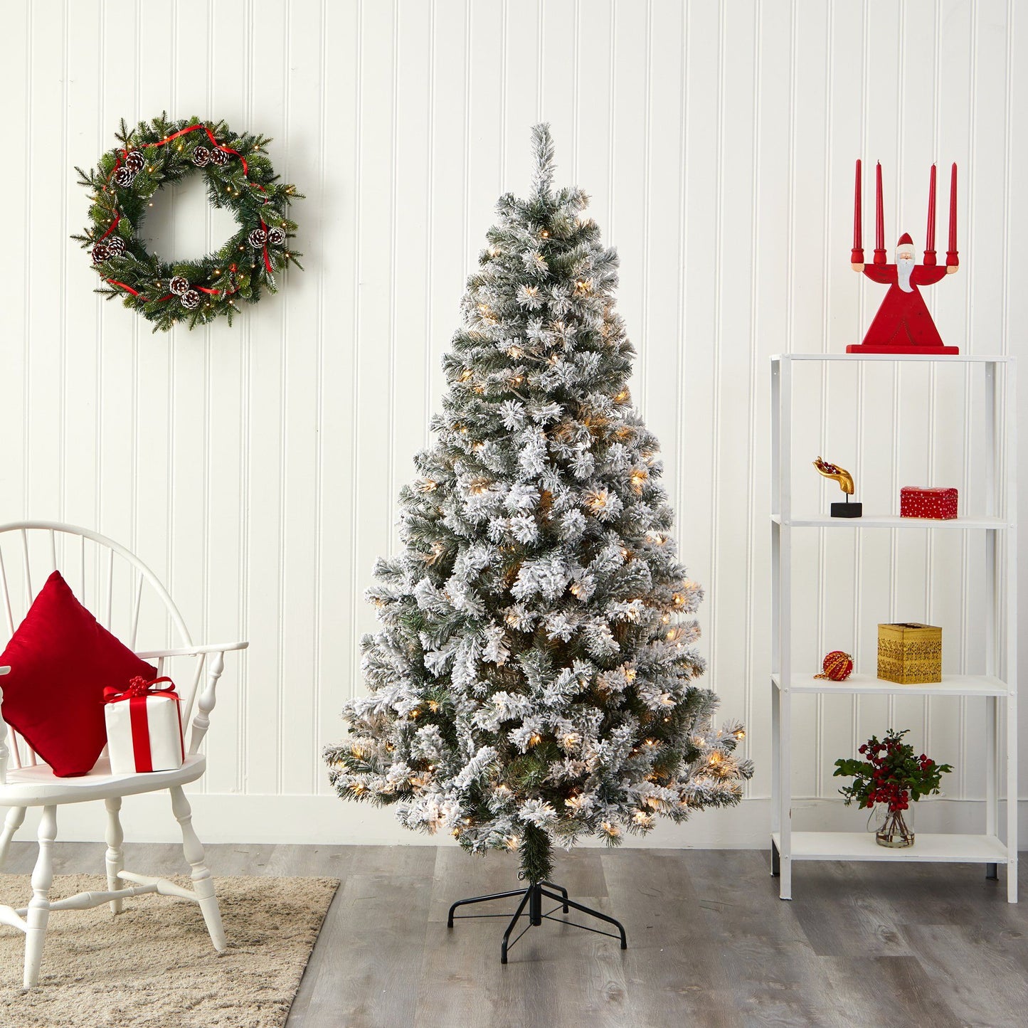 6' flocked West Virginia fir artificial Christmas tree with 250 clear LED lights on Tampa Home & Garden Store