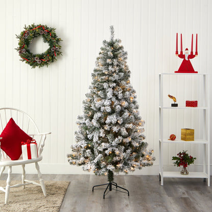 6' flocked West Virginia fir artificial Christmas tree with 250 clear LED lights on Tampa Home & Garden Store