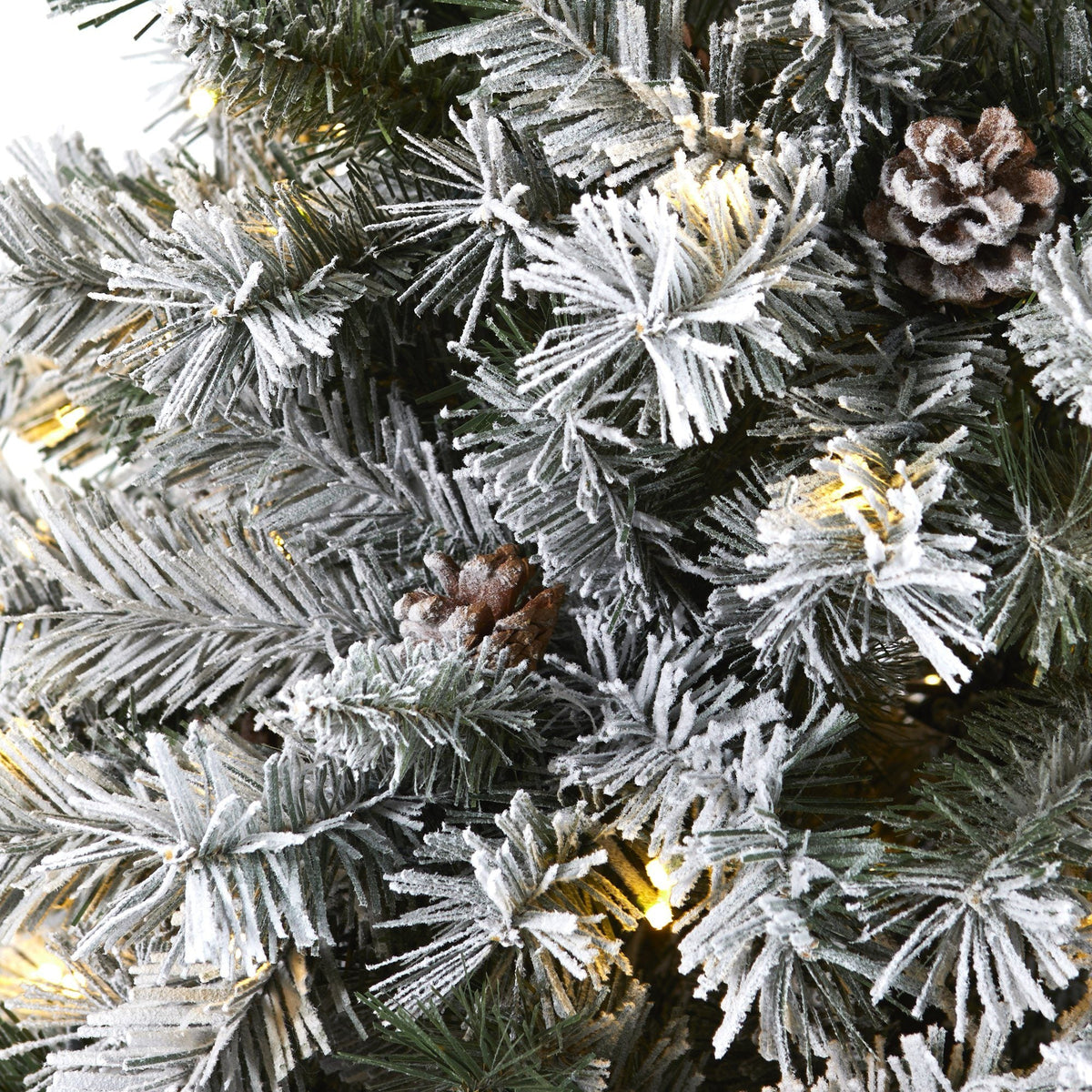 6' Nearly Natural flocked white pine Christmas tree with pinecones and 250 clear LEDs on Tampa Home & Garden Store