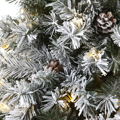 6' Nearly Natural flocked white pine Christmas tree with pinecones and 250 clear LEDs on Tampa Home & Garden Store