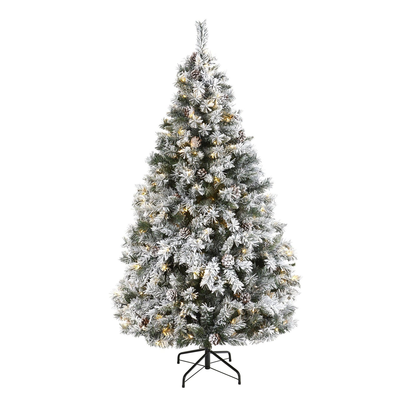 6 ft Nearly Natural flocked white pine artificial Christmas tree with cones and 250 LEDs on Tampa Home & Garden Store