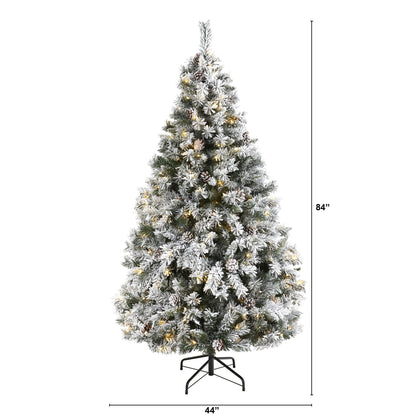 Christmas tree 6' flocked white river pine with pinecones and 250 LED lights Nearly Natural on Tampa Home & Garden Store