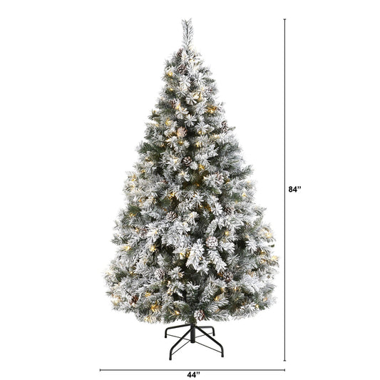 Christmas tree 6' flocked white river pine with pinecones and 250 LED lights Nearly Natural on Tampa Home & Garden Store