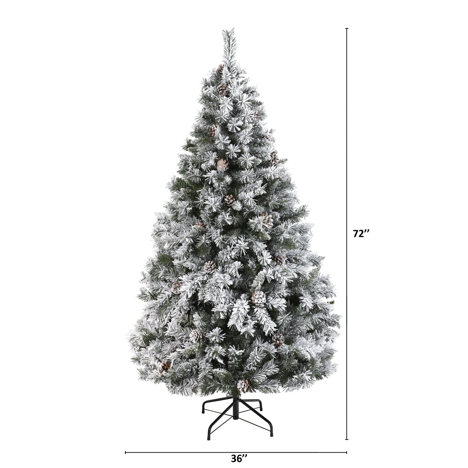 Nearly Natural 6 ft flocked white river mountain pine artificial Christmas tree with pinecones on metal stand on Tampa Home & Garden Store