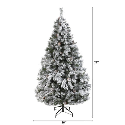 Nearly Natural 6 ft flocked white river mountain pine artificial Christmas tree with pinecones on metal stand on Tampa Home & Garden Store