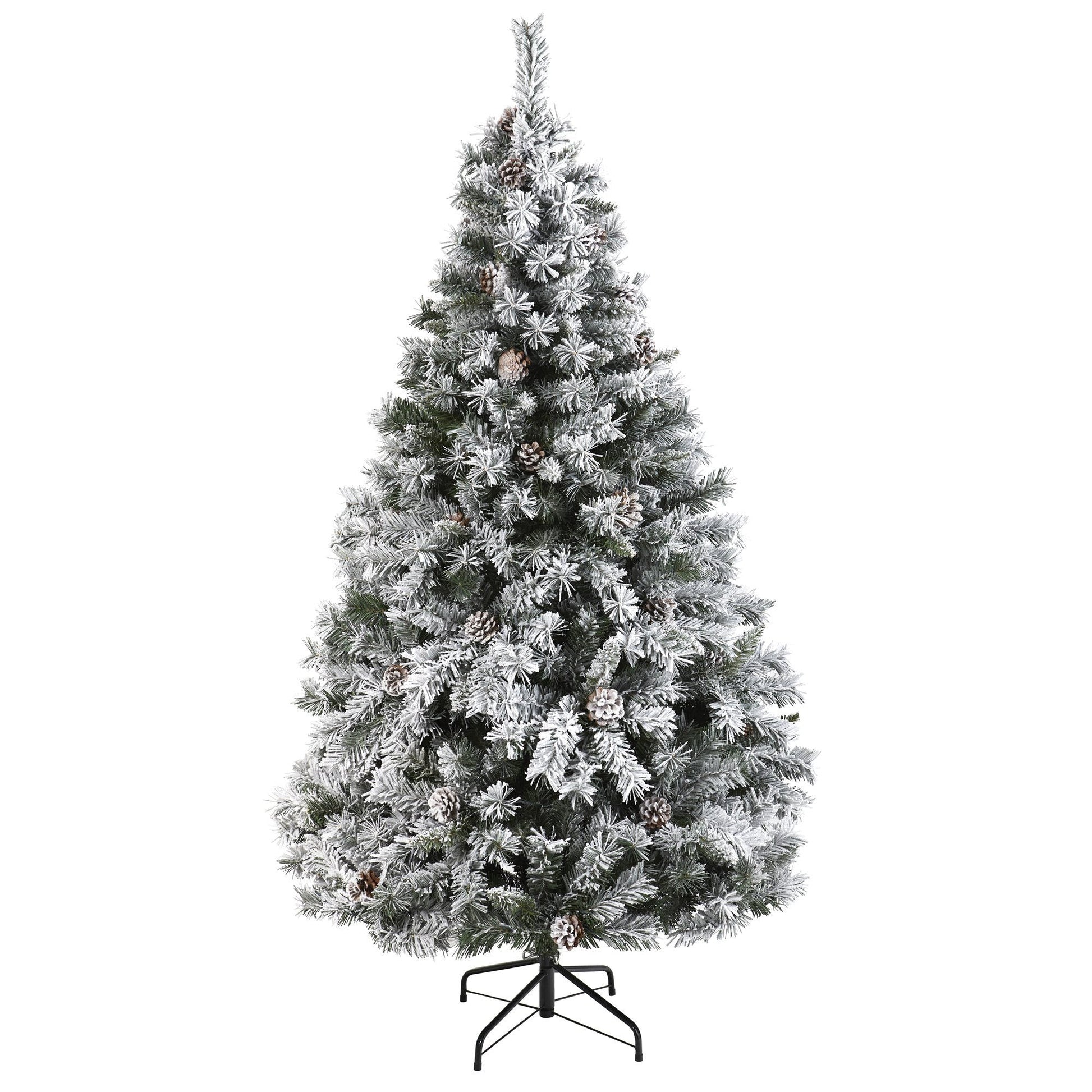 6' flocked White River Mountain Pine Christmas tree with pinecones by Nearly Natural on stand on Tampa Home & Garden Store