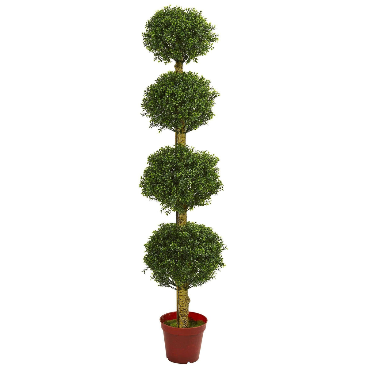 Nearly Natural 6 ft four-tier boxwood topiary tree UV resistant in red planter on Tampa Home & Garden Store