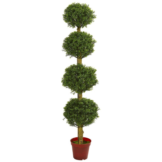 Nearly Natural 6 ft four-tier boxwood topiary tree UV resistant in red planter on Tampa Home & Garden Store