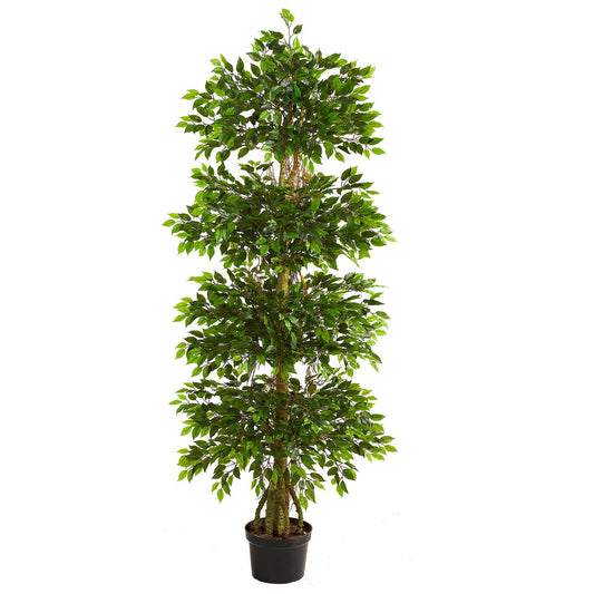 6 ft four-tier ficus artificial tree with green leaves UV resistant indoor outdoor on Tampa Home & Garden Store