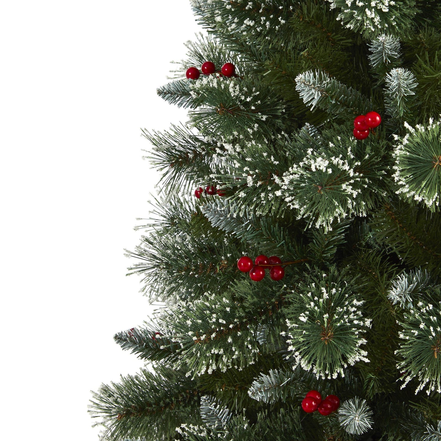 Árbol de Navidad artificial de pino suizo nevado de 6 pies con 300 luces LED claras y bayas