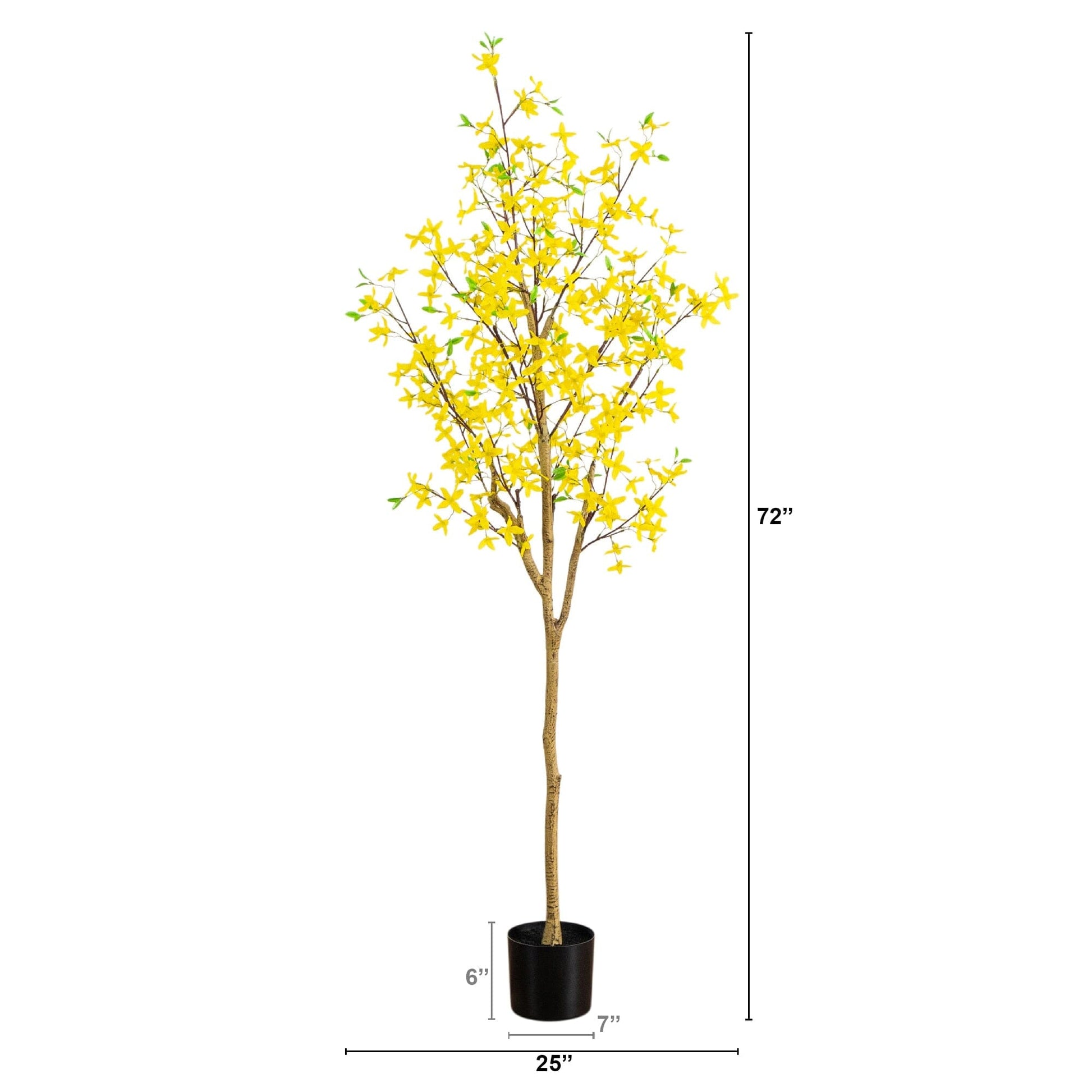 Nearly Natural 6 ft artificial forsythia tree in black pot with bright yellow blossoms on Tampa Home & Garden Store