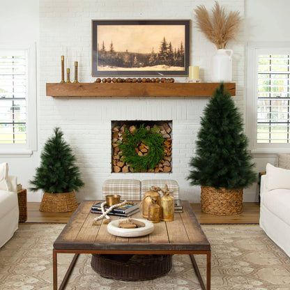6' Artificial Green Pampas Grass Christmas Tree by Nearly Natural with potted evergreens on Tampa Home & Garden Store