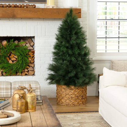 6' Nearly Natural artificial green pampas grass Christmas tree in woven basket indoors on Tampa Home & Garden Store