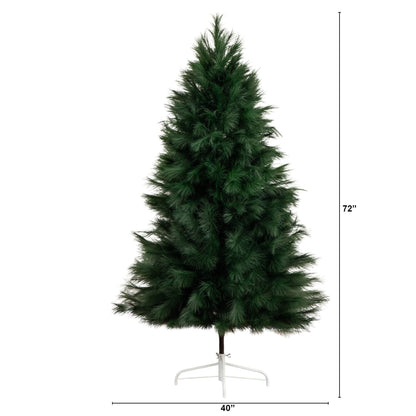 6' artificial green pampas grass Christmas tree by Nearly Natural on white stand on Tampa Home & Garden Store