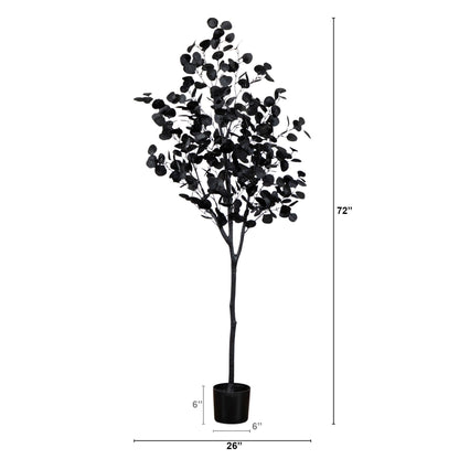 6' Artificial Halloween Black Eucalyptus Tree by Nearly Natural in a black planter on Tampa Home & Garden Store