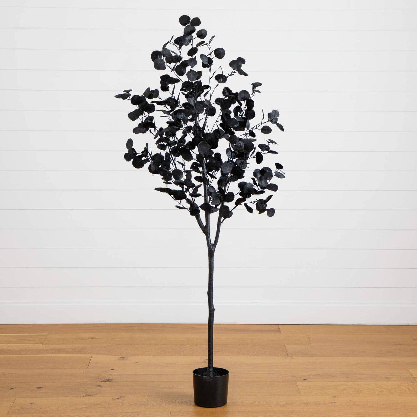 6 ft artificial Halloween black eucalyptus tree Nearly Natural in black pot on Tampa Home & Garden Store